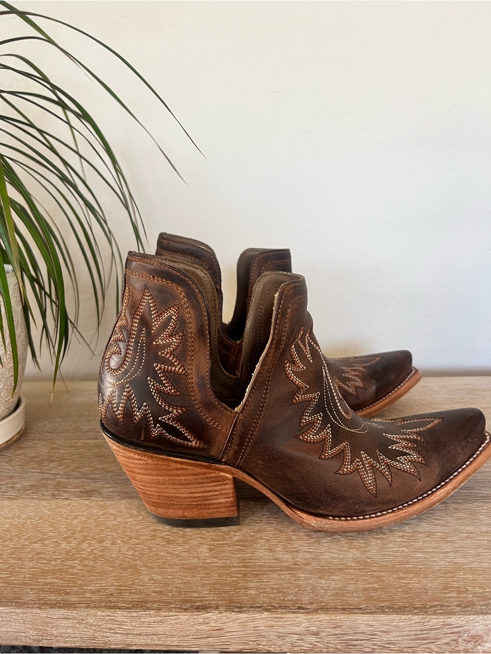 Ariat Brown Western Cutout Ankle Booties with Embroidered Detail - Picture 2 of 5